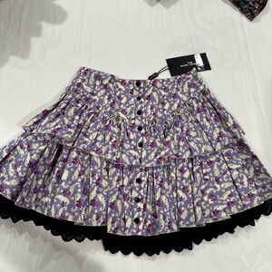 NWT!! Marc Jacobs / XS / Mini Prairie Skirt purple floral black lace trim tierd